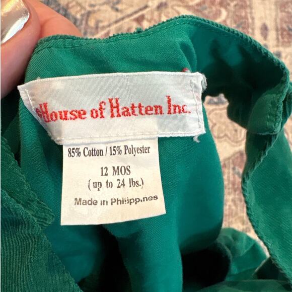 House of Hatten green corduroy Christmas tree smocked boys overalls SIZE 12M - Picture 4 of 5